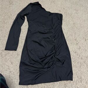 One-Shoulder Black Ruched Bodycon Dress